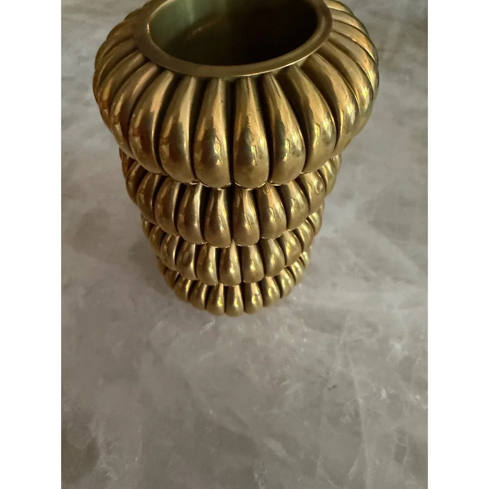 Brass Napkin Rings Set of 6 Gold Ribbed Melon Pumpkin shape